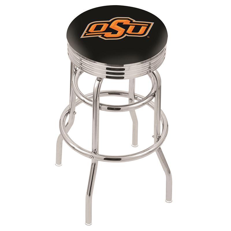 30" L7C3C - Chrome Double Ring Oklahoma State Swivel Bar Stool with 2.5" Ribbed Accent Ring by Holland Bar Stool Company. Picture 1