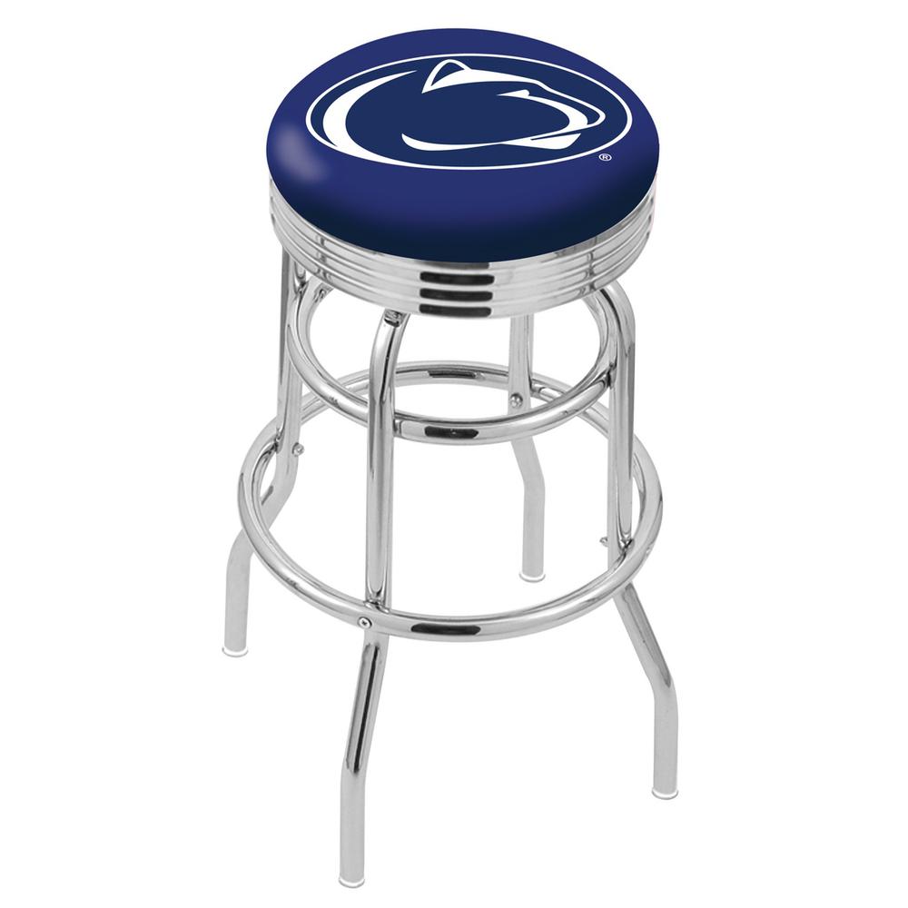 30" L7C3C - Chrome Double Ring Penn State Swivel Bar Stool with 2.5" Ribbed Accent Ring by Holland Bar Stool Company. Picture 1