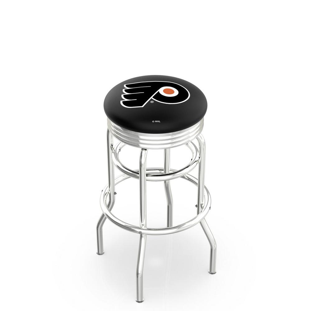 30" L7C3C - Chrome Double Ring Philadelphia Flyers Swivel Bar Stool with 2.5" Ribbed Accent Ring by Holland Bar Stool Company. Picture 1