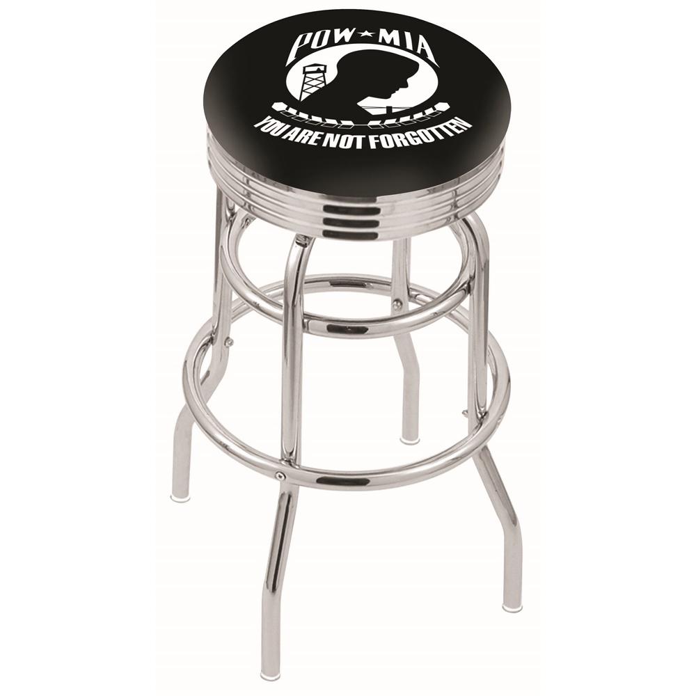 30" L7C3C - Chrome Double Ring POW/MIA Swivel Bar Stool with 2.5" Ribbed Accent Ring by Holland Bar Stool Company. Picture 1