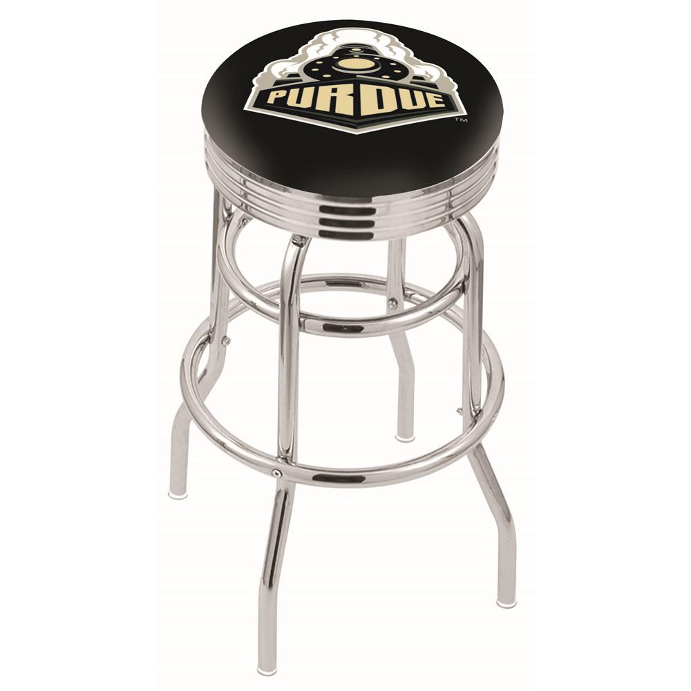 30" L7C3C - Chrome Double Ring Purdue Swivel Bar Stool with 2.5" Ribbed Accent Ring by Holland Bar Stool Company. Picture 1