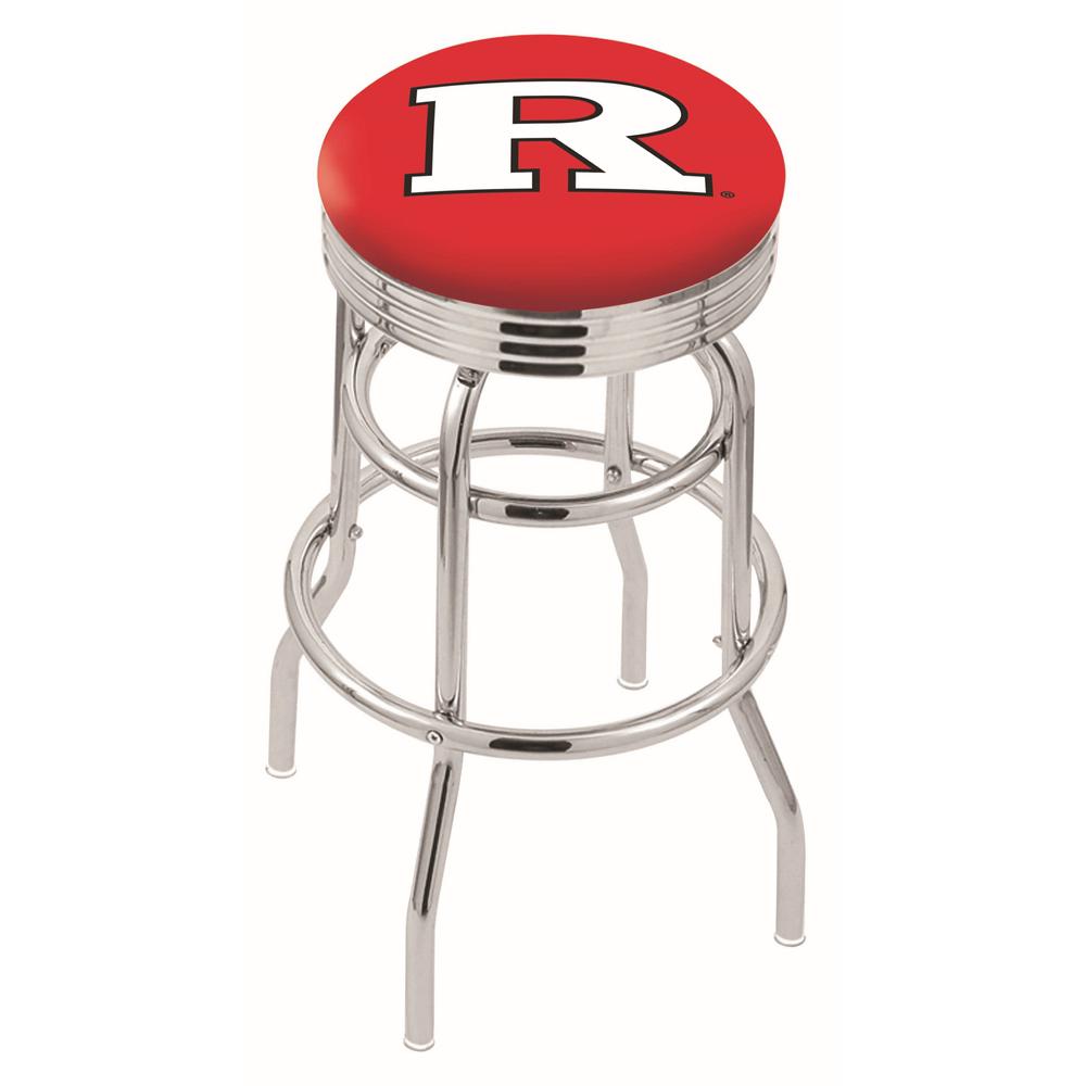 30" L7C3C - Chrome Double Ring Rutgers Swivel Bar Stool with 2.5" Ribbed Accent Ring by Holland Bar Stool Company. Picture 1