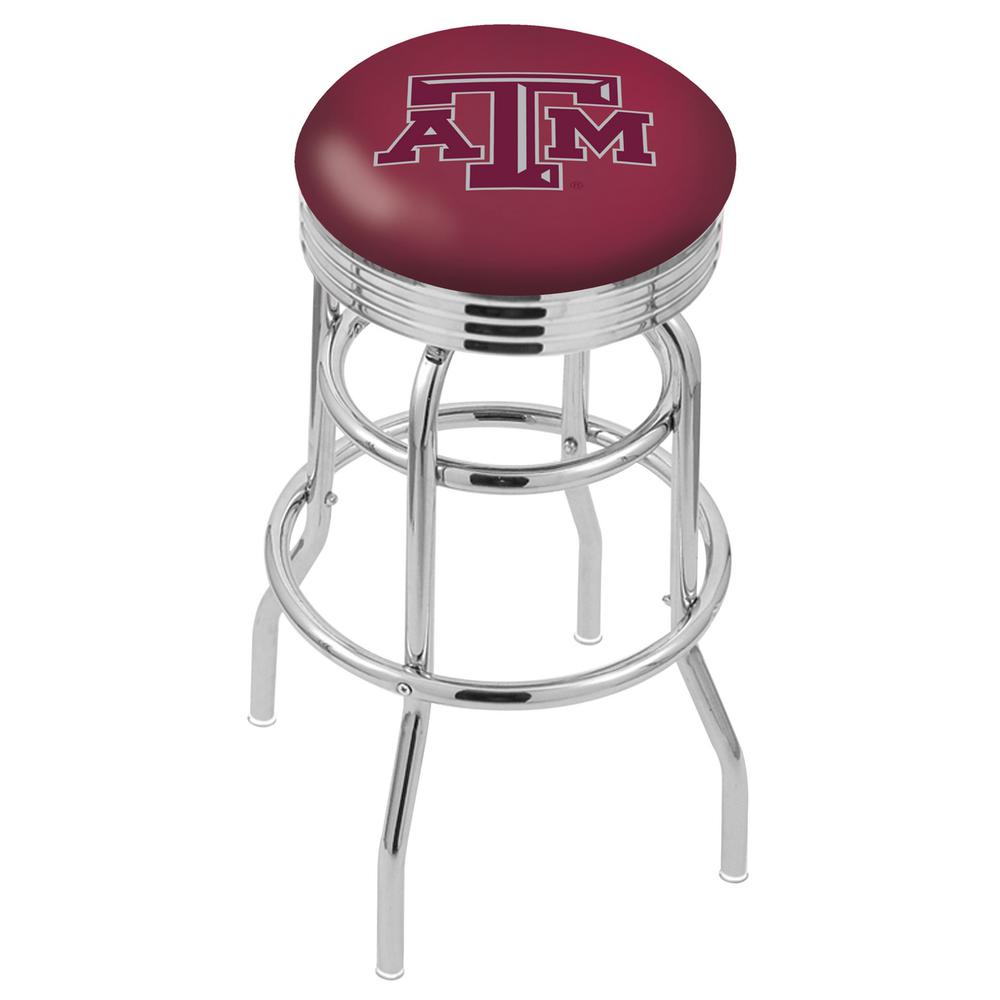 30" L7C3C - Chrome Double Ring Texas A&M Swivel Bar Stool with 2.5" Ribbed Accent Ring by Holland Bar Stool Company. Picture 1