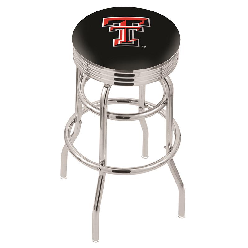 30" L7C3C - Chrome Double Ring Texas Tech Swivel Bar Stool with 2.5" Ribbed Accent Ring by Holland Bar Stool Company. Picture 1