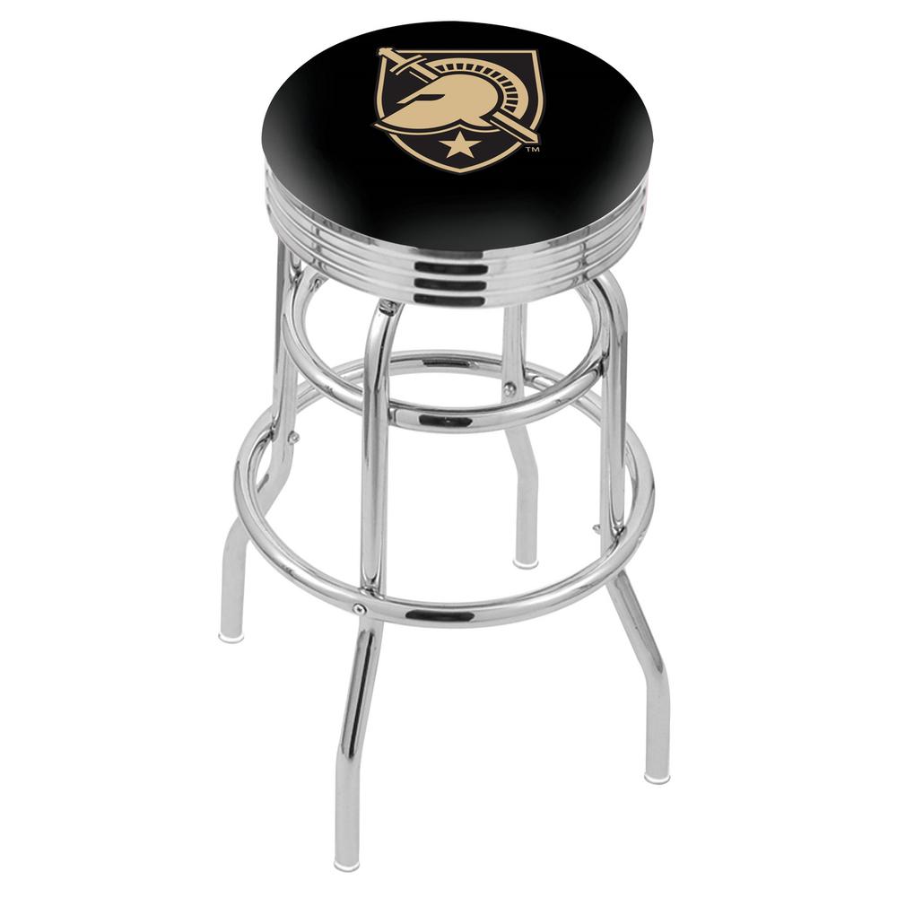 30" L7C3C - Chrome Double Ring US Military Academy (ARMY) Swivel Bar Stool with 2.5" Ribbed Accent Ring by Holland Bar Stool Company. Picture 1