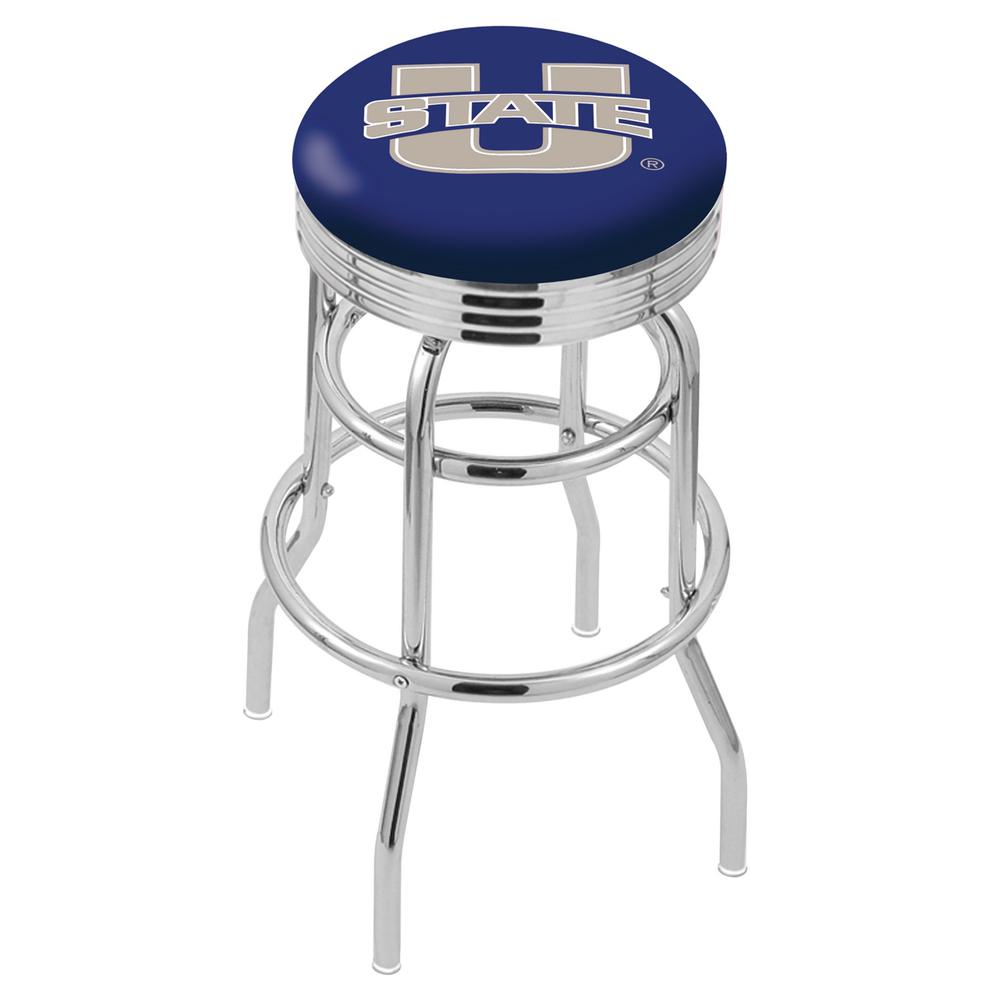 30" L7C3C - Chrome Double Ring Utah State Swivel Bar Stool with 2.5" Ribbed Accent Ring by Holland Bar Stool Company. Picture 1