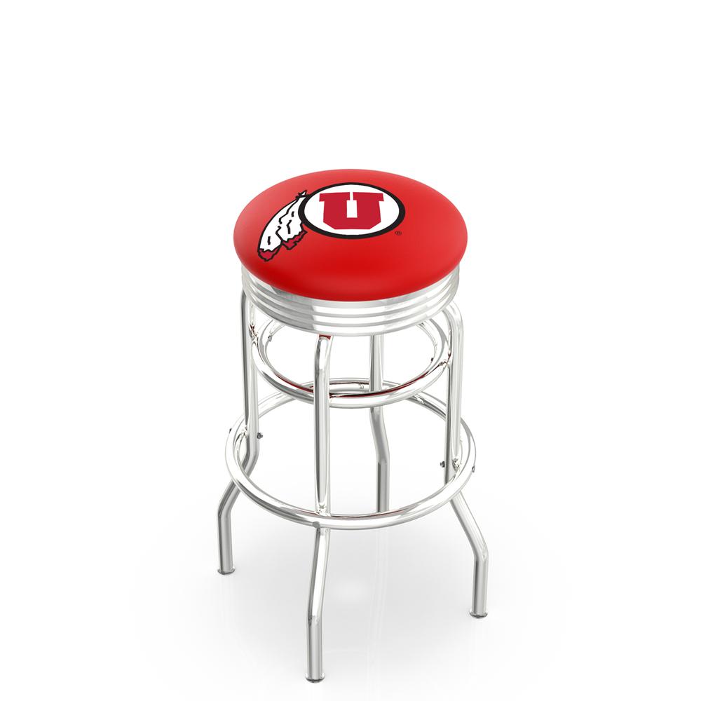 30" L7C3C - Chrome Double Ring Utah Swivel Bar Stool with 2.5" Ribbed Accent Ring by Holland Bar Stool Company. Picture 1