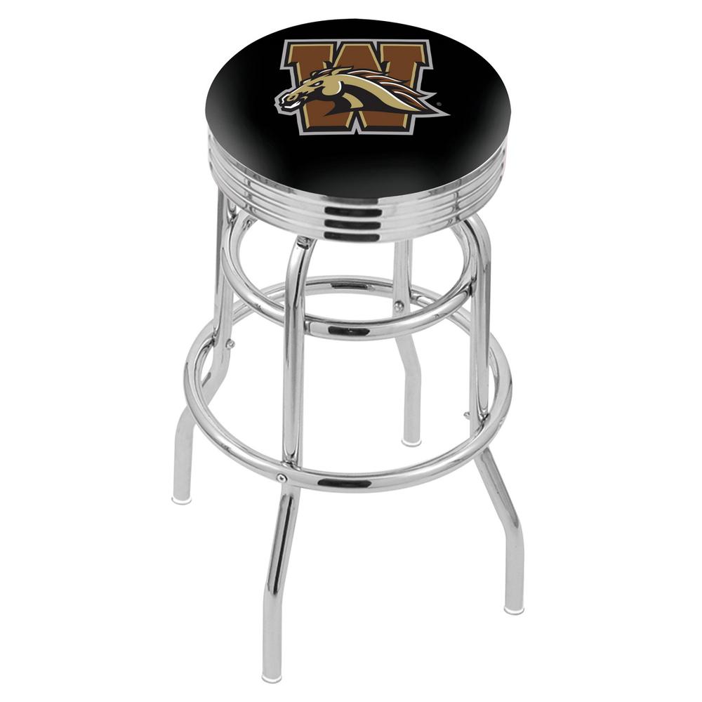 30" L7C3C - Chrome Double Ring Western Michigan Swivel Bar Stool with 2.5" Ribbed Accent Ring by Holland Bar Stool Company. Picture 1