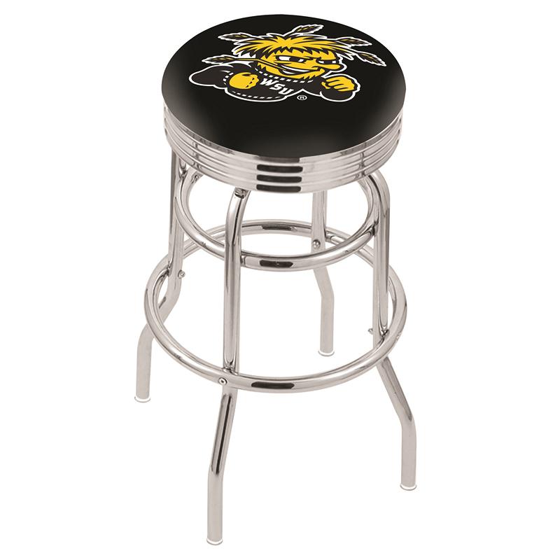 30" L7C3C - Chrome Double Ring Wichita State Swivel Bar Stool with 2.5" Ribbed Accent Ring by Holland Bar Stool Company. Picture 1