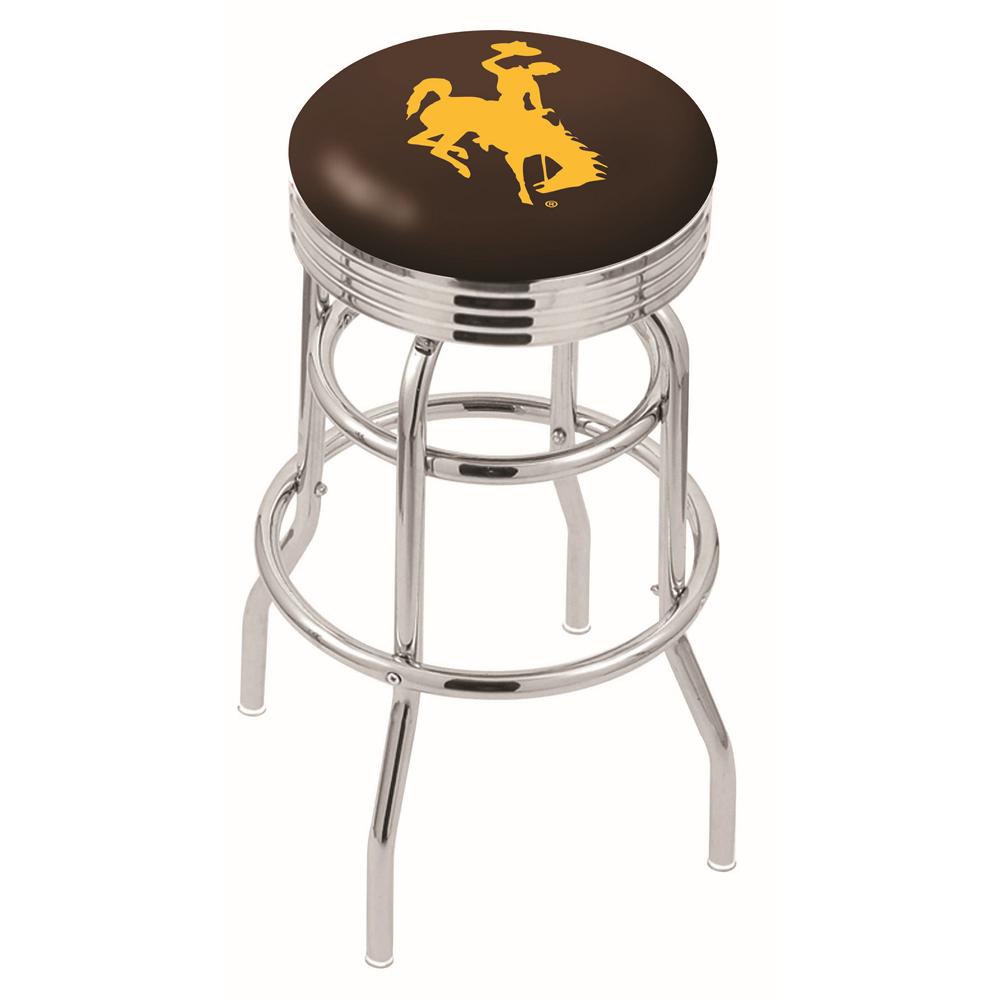 30" L7C3C - Chrome Double Ring Wyoming Swivel Bar Stool with 2.5" Ribbed Accent Ring by Holland Bar Stool Company. Picture 1