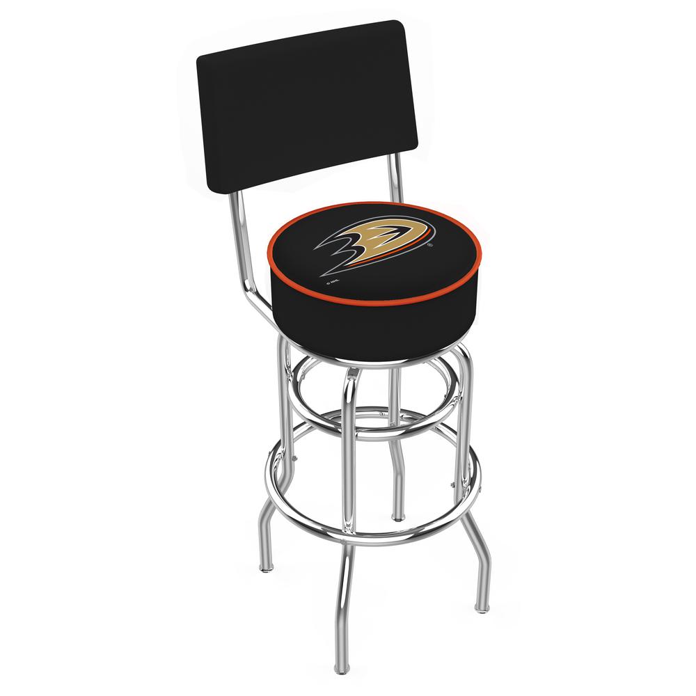 30" L7C4 - Chrome Double Ring Anaheim Ducks Swivel Bar Stool with a Back by Holland Bar Stool Company. Picture 1