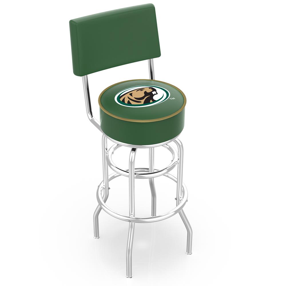 30" L7C4 - Chrome Double Ring Bemidji State Swivel Bar Stool with a Back by Holland Bar Stool Company. Picture 1