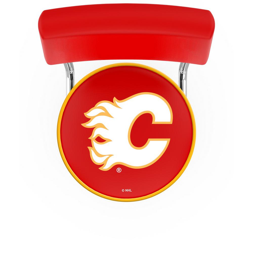 30" L7C4 - Chrome Double Ring Calgary Flames Swivel Bar Stool with a Back by Holland Bar Stool Company. Picture 2