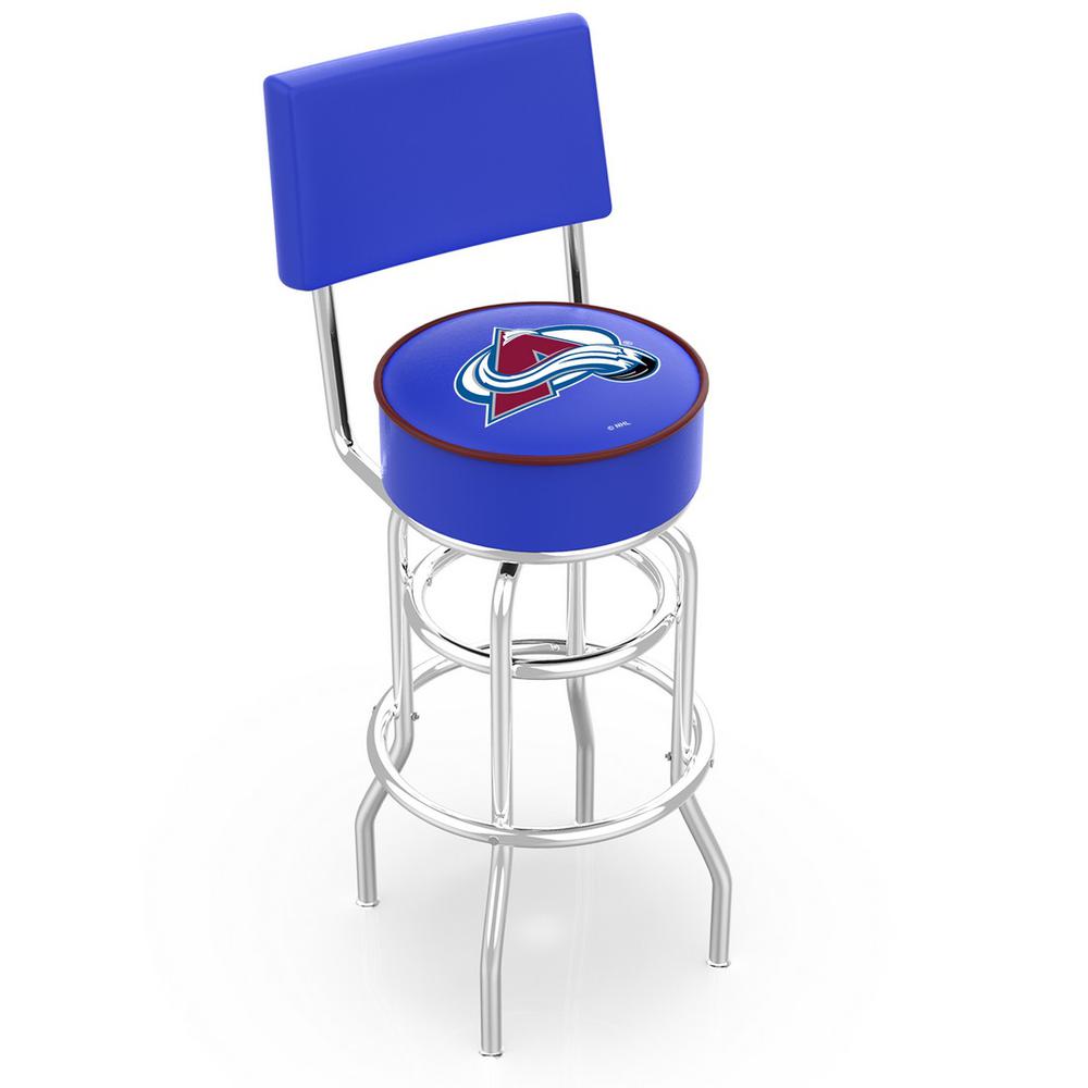 30" L7C4 - Chrome Double Ring Colorado Avalanche Swivel Bar Stool with a Back by Holland Bar Stool Company. Picture 1