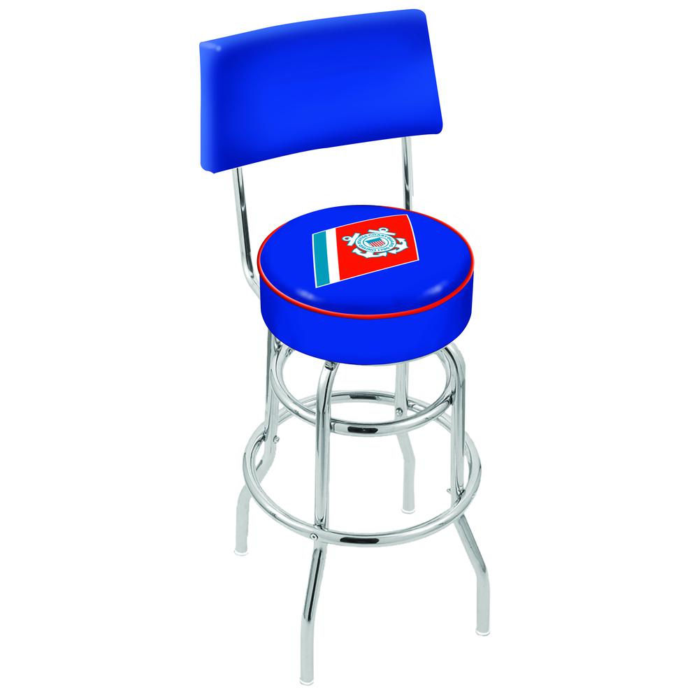 30" L7C4 - Chrome Double Ring U.S. Coast Guard Swivel Bar Stool with a Back by Holland Bar Stool Company. Picture 1