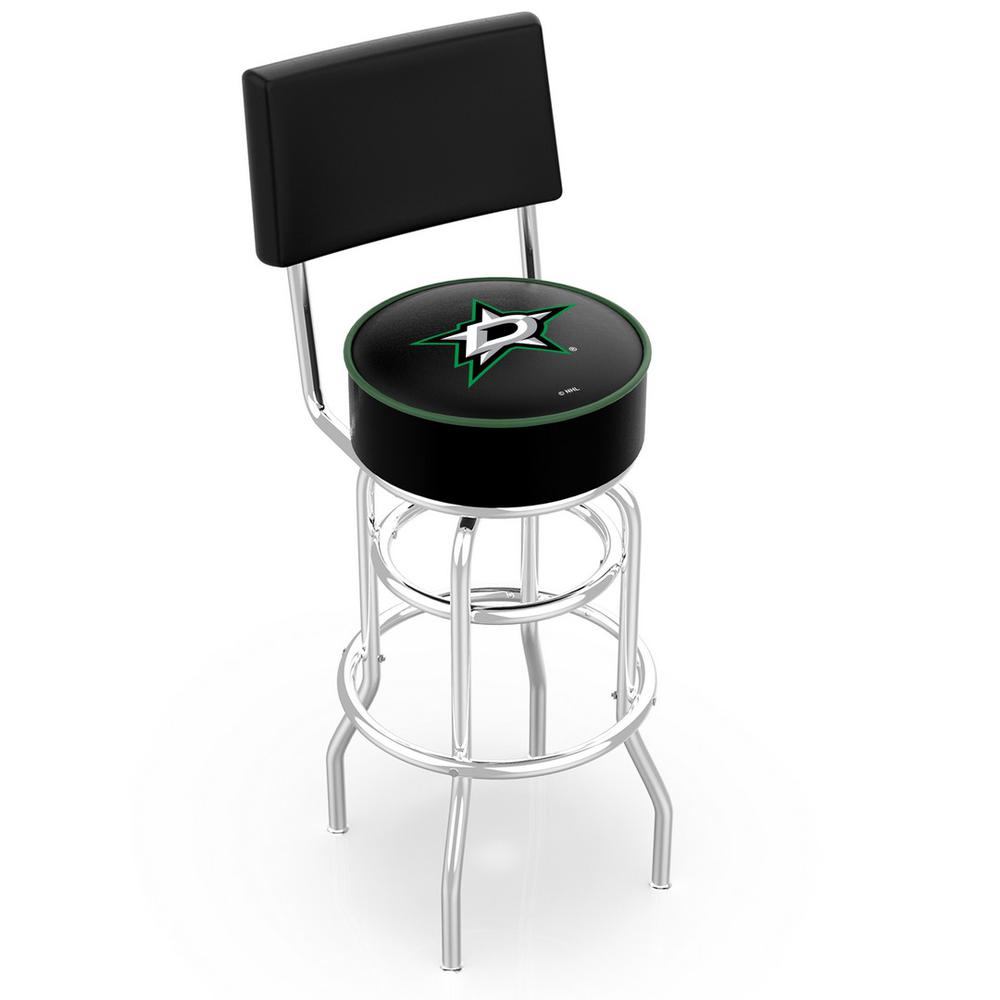 30" L7C4 - Chrome Double Ring Dallas Stars Swivel Bar Stool with a Back by Holland Bar Stool Company. Picture 1