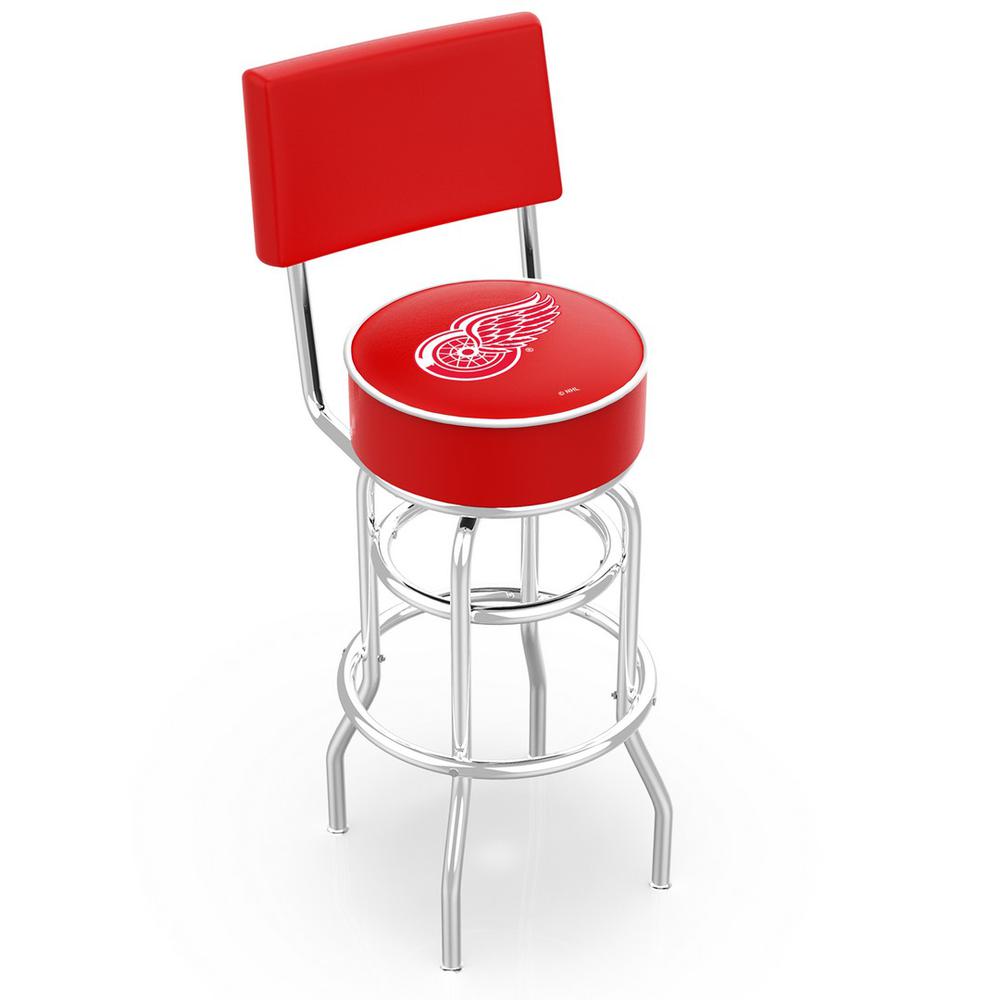 30" L7C4 - Chrome Double Ring Detroit Red Wings Swivel Bar Stool with a Back by Holland Bar Stool Company. Picture 1