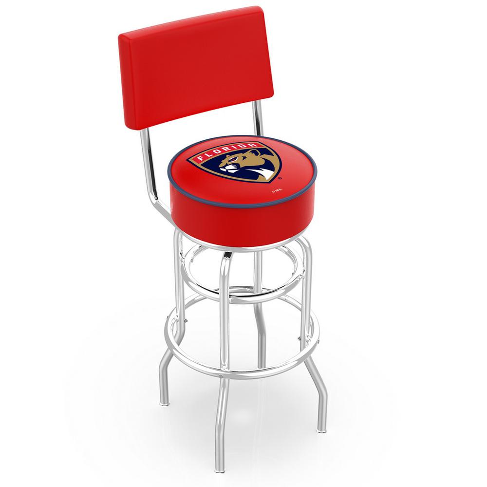 30" L7C4 - Chrome Double Ring Florida Panthers Swivel Bar Stool with a Back by Holland Bar Stool Company. Picture 1