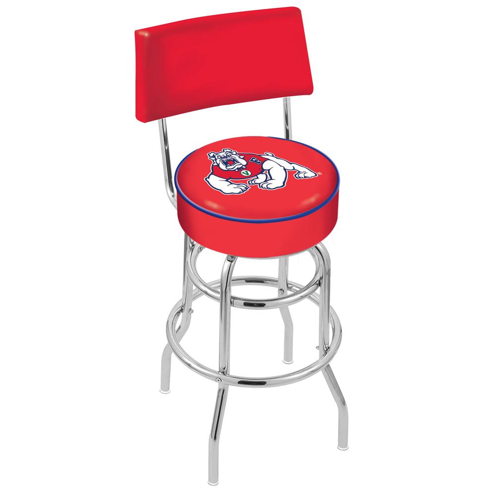 30" L7C4 - Chrome Double Ring Fresno State Swivel Bar Stool with a Back by Holland Bar Stool Company. Picture 1