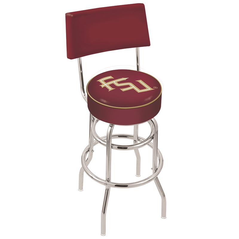 30" L7C4 - Chrome Double Ring Florida State (Script) Swivel Bar Stool with a Back by Holland Bar Stool Company. Picture 1