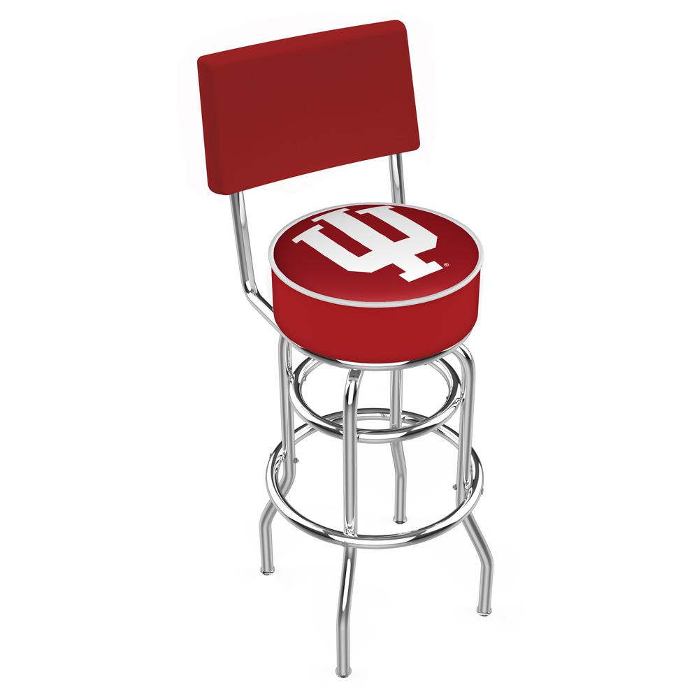 30" L7C4 - Chrome Double Ring Indiana Swivel Bar Stool with a Back by Holland Bar Stool Company. Picture 1