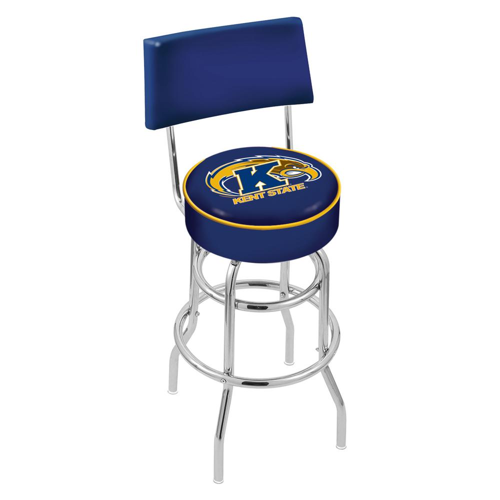 30" L7C4 - Chrome Double Ring Kent State Swivel Bar Stool with a Back by Holland Bar Stool Company. Picture 1