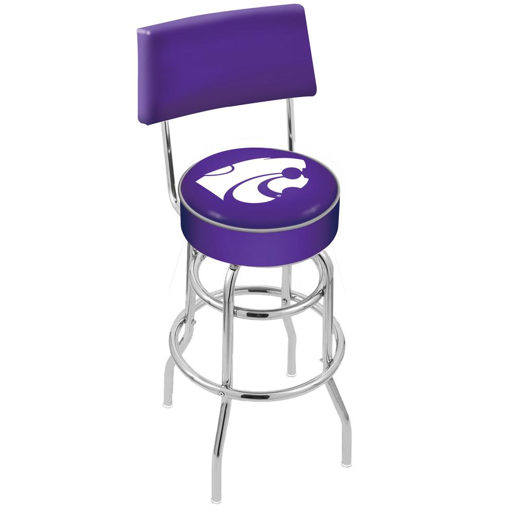 30" L7C4 - Chrome Double Ring Kansas State Swivel Bar Stool with a Back by Holland Bar Stool Company. Picture 1