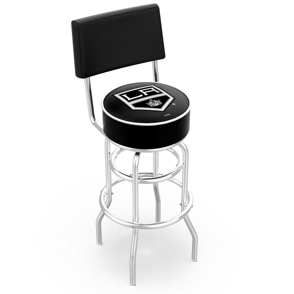 30" L7C4 - Chrome Double Ring Los Angeles Kings Swivel Bar Stool with a Back by Holland Bar Stool Company. Picture 1
