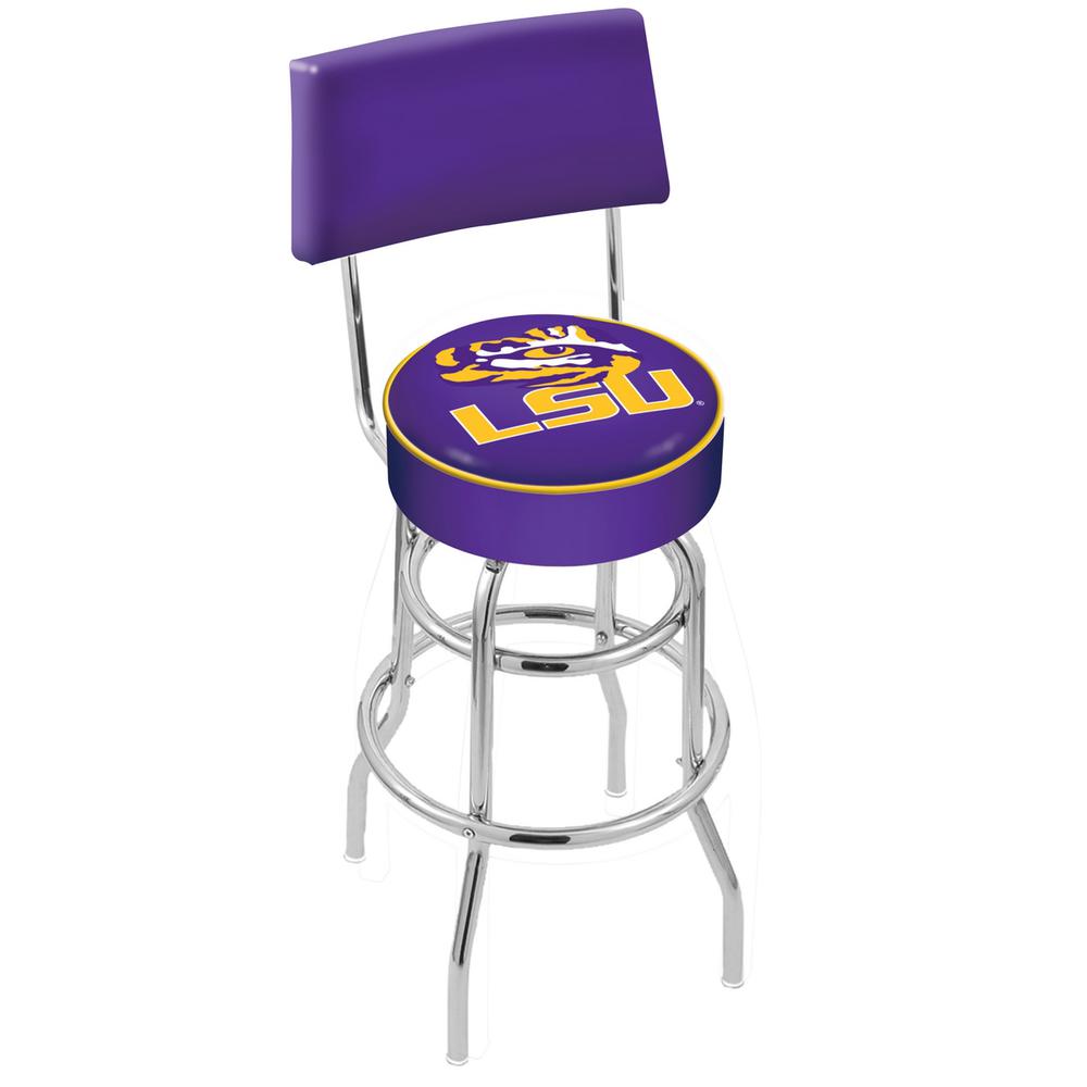 30" L7C4 - Chrome Double Ring Louisiana State Swivel Bar Stool with a Back by Holland Bar Stool Company. Picture 1