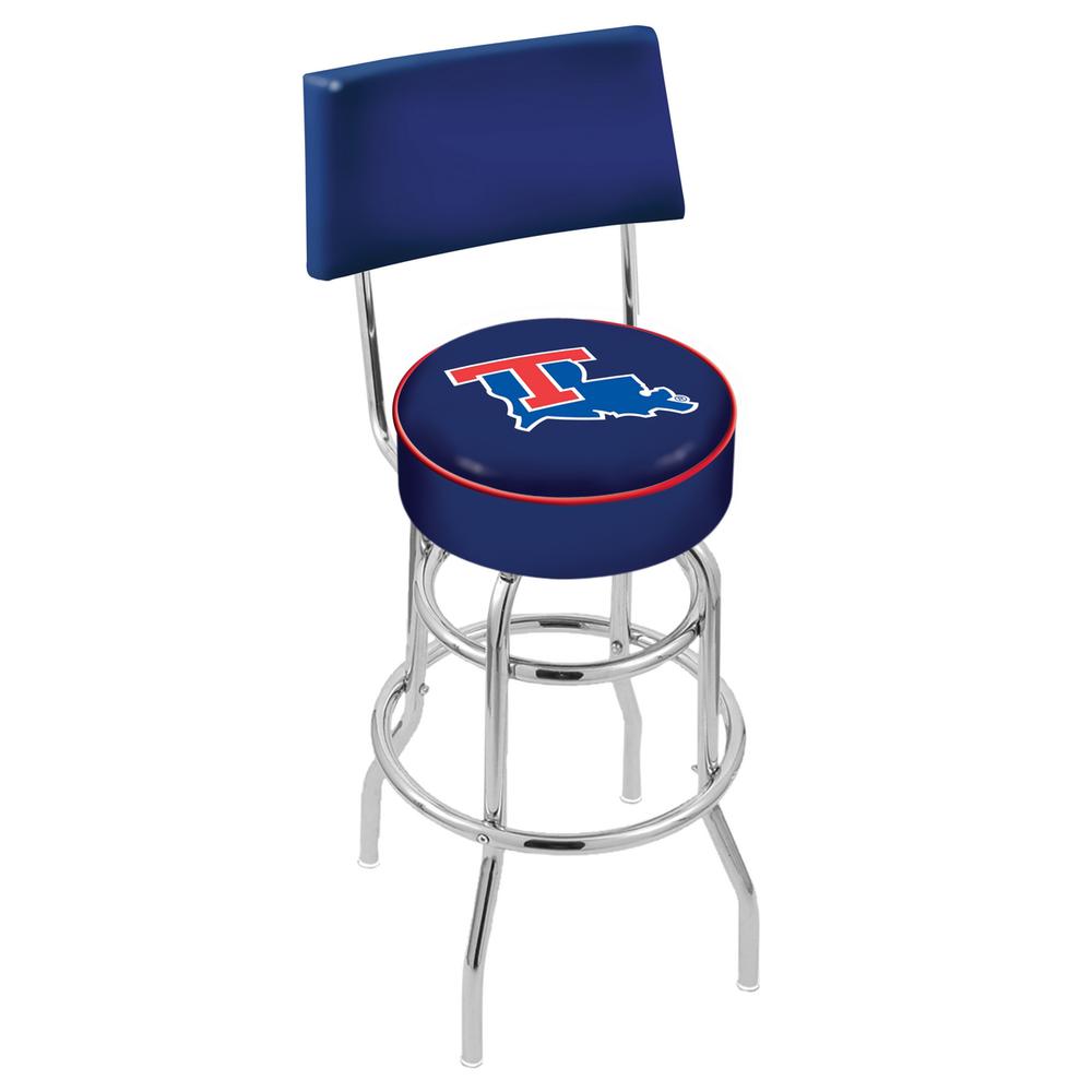30" L7C4 - Chrome Double Ring Louisiana Tech Swivel Bar Stool with a Back by Holland Bar Stool Company. Picture 1