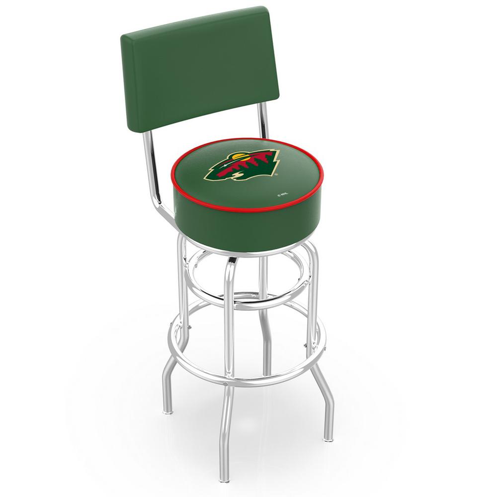 30" L7C4 - Chrome Double Ring Minnesota Wild Swivel Bar Stool with a Back by Holland Bar Stool Company. Picture 1