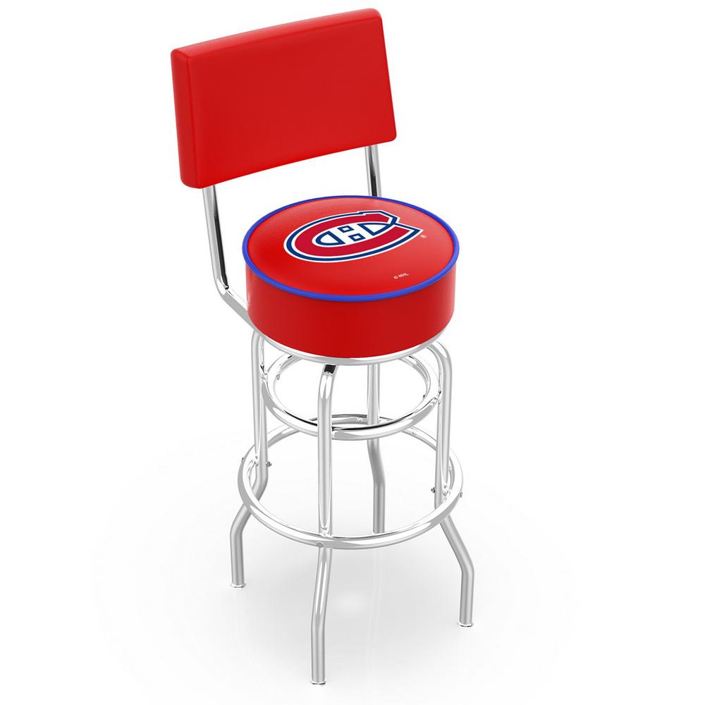 30" L7C4 - Chrome Double Ring Montreal Canadiens Swivel Bar Stool with a Back by Holland Bar Stool Company. Picture 1