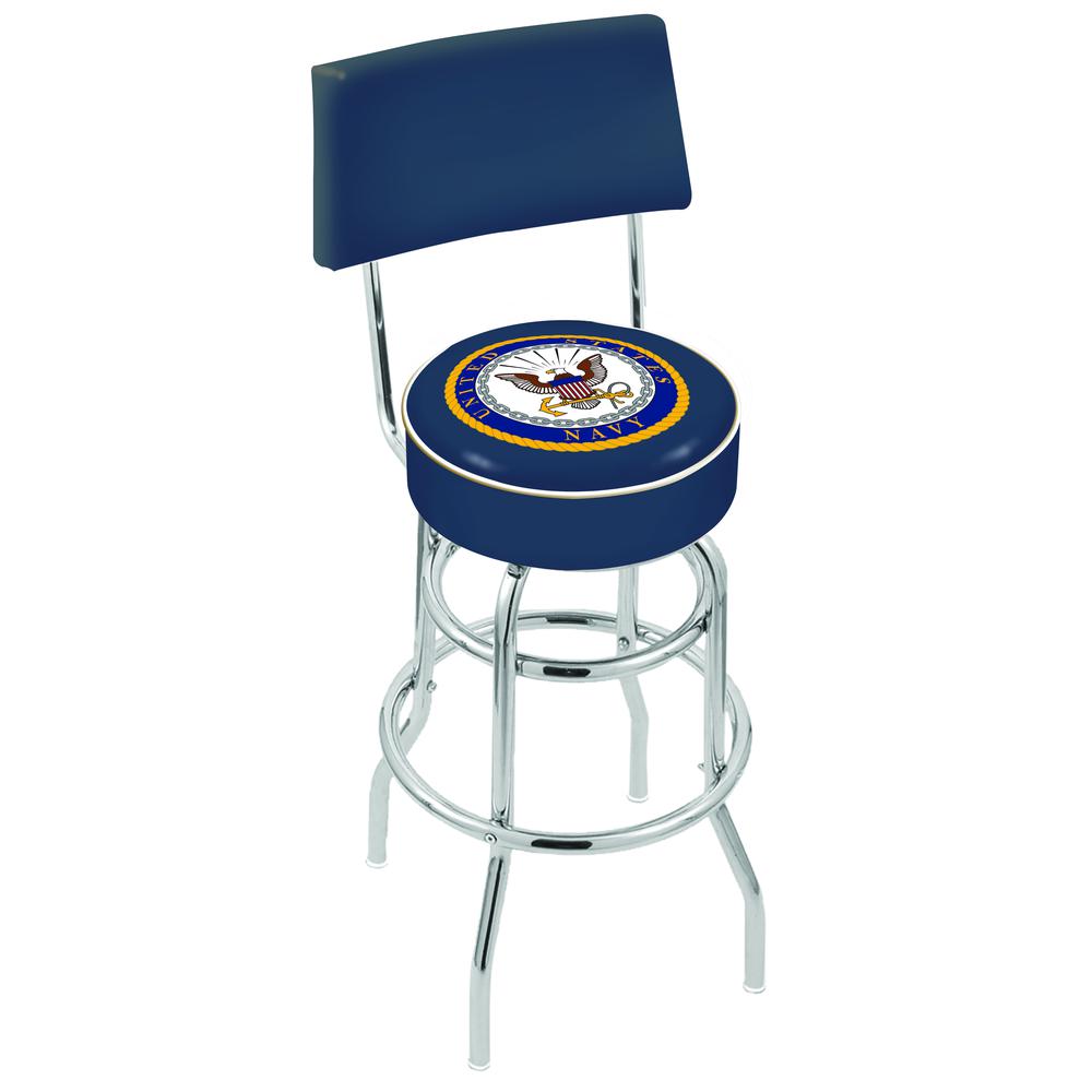 30" L7C4 - Chrome Double Ring U.S. Navy Swivel Bar Stool with a Back by Holland Bar Stool Company. Picture 1