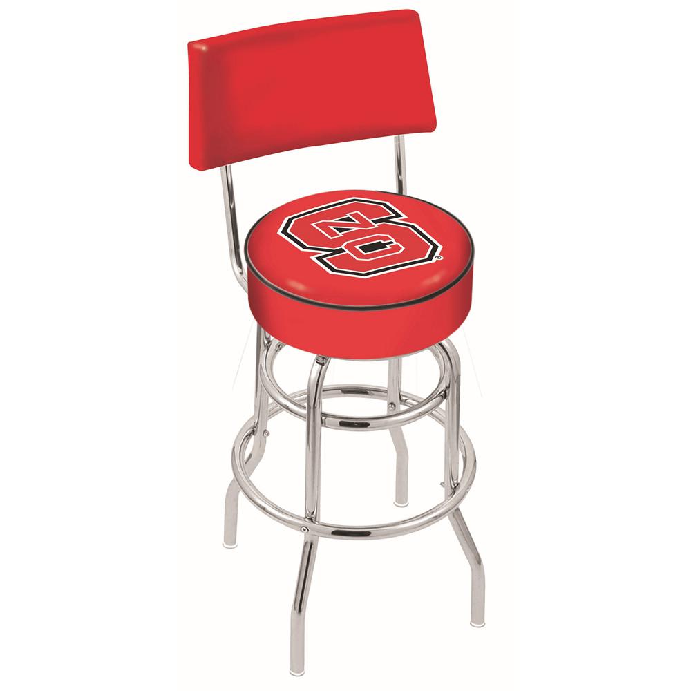 30" L7C4 - Chrome Double Ring North Carolina State Swivel Bar Stool with a Back by Holland Bar Stool Company. Picture 1