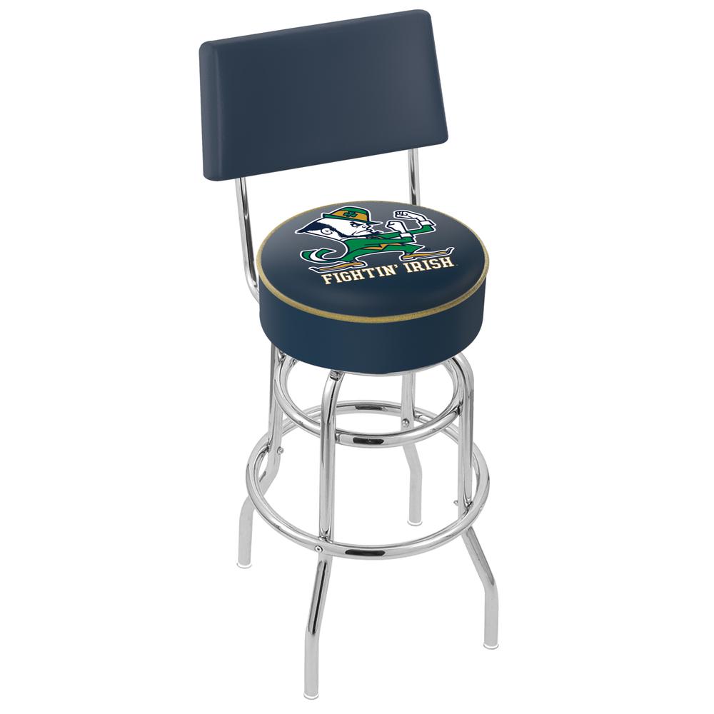 30" L7C4 - Chrome Double Ring Notre Dame (Leprechaun) Swivel Bar Stool with a Back by Holland Bar Stool Company. Picture 1
