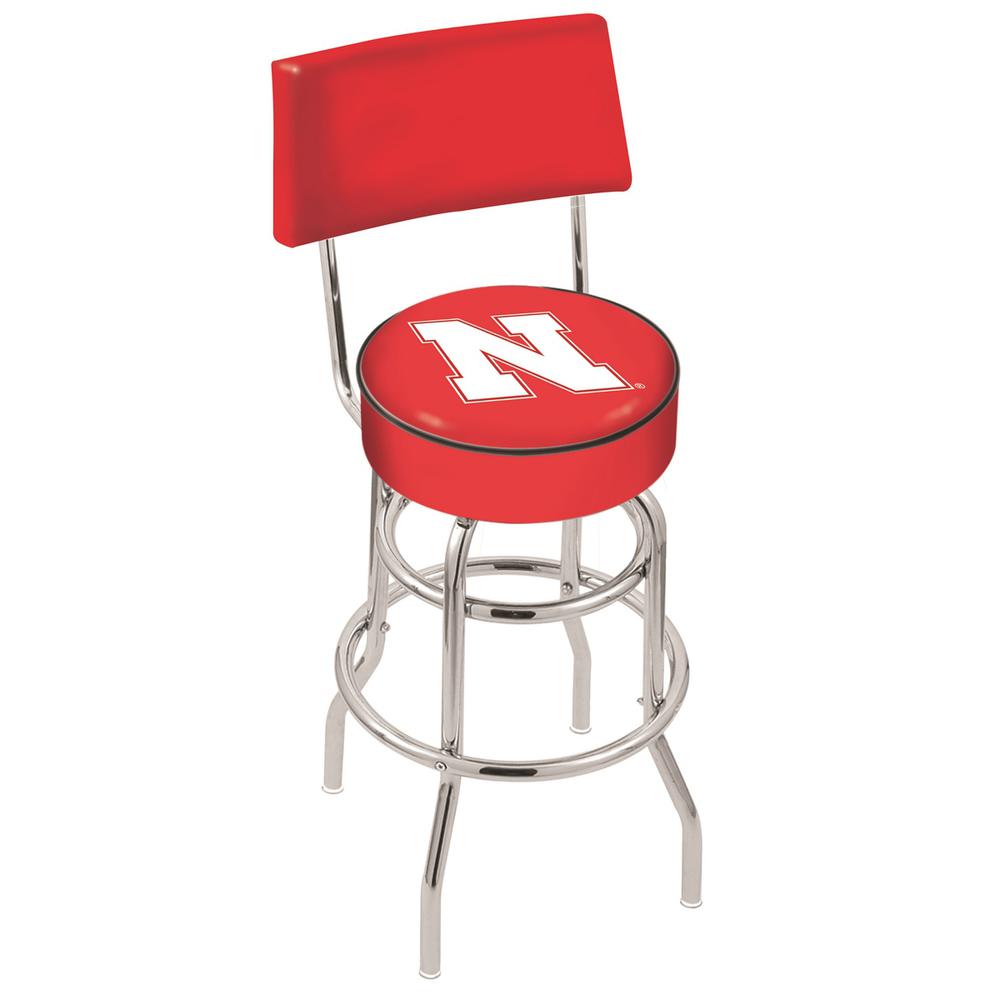 30" L7C4 - Chrome Double Ring Nebraska Swivel Bar Stool with a Back by Holland Bar Stool Company. Picture 1