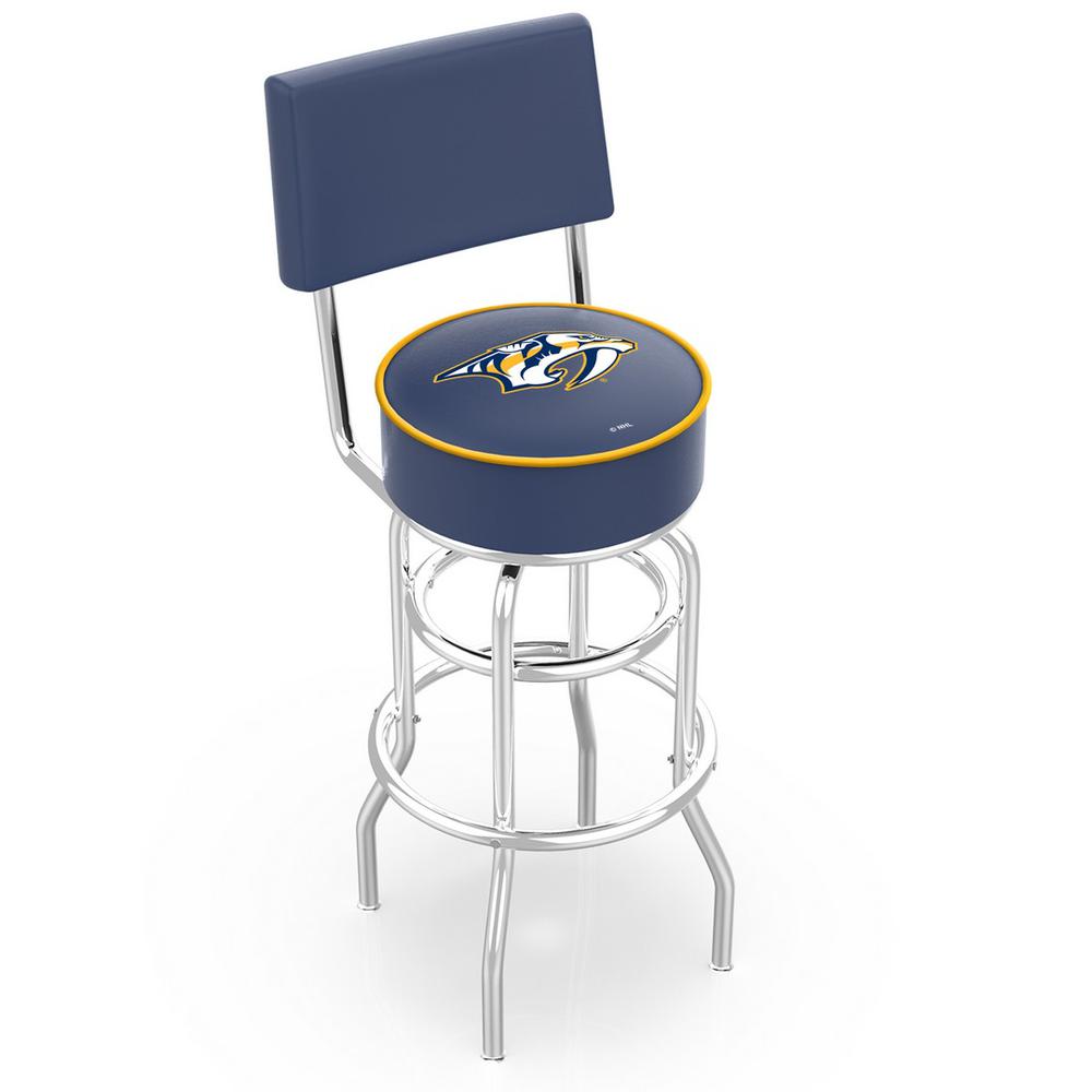 30" L7C4 - Chrome Double Ring Nashville Predators Swivel Bar Stool with a Back by Holland Bar Stool Company. Picture 1