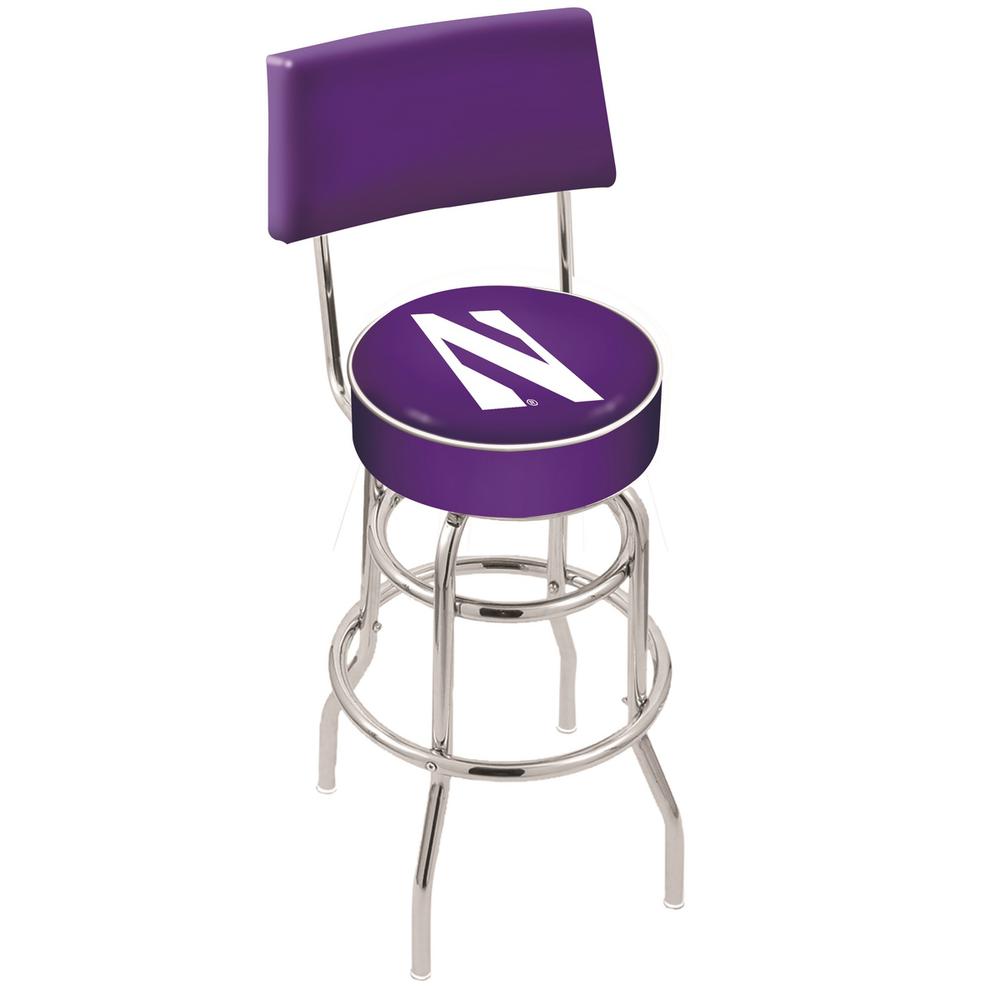 30" L7C4 - Chrome Double Ring Northwestern Swivel Bar Stool with a Back by Holland Bar Stool Company. Picture 1