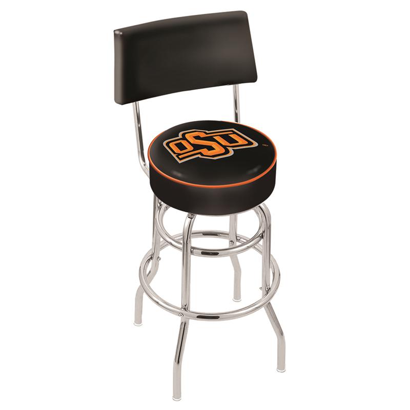 30" L7C4 - Chrome Double Ring Oklahoma State Swivel Bar Stool with a Back by Holland Bar Stool Company. Picture 1