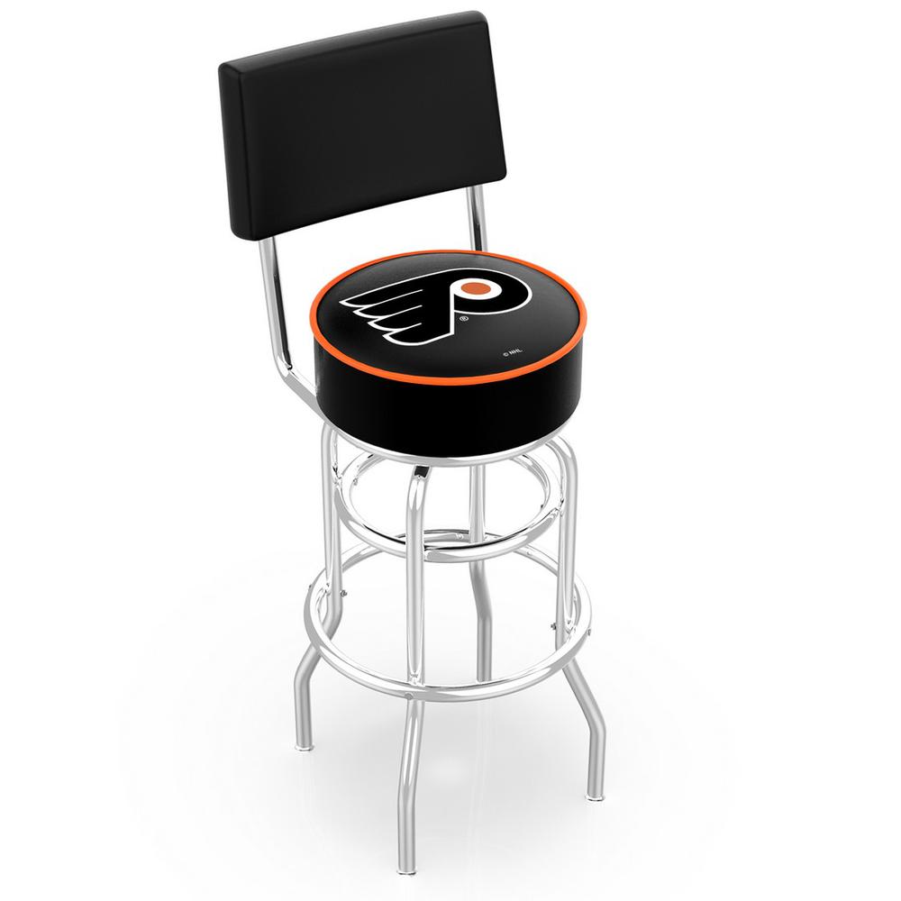 30" L7C4 - Chrome Double Ring Philadelphia Flyers Swivel Bar Stool with a Back by Holland Bar Stool Company. Picture 1