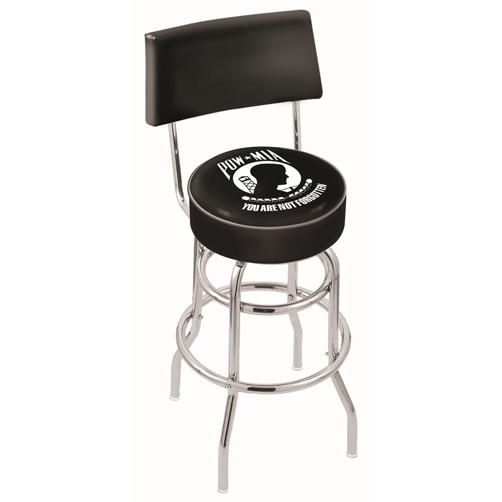 30" L7C4 - Chrome Double Ring POW/MIA Swivel Bar Stool with a Back by Holland Bar Stool Company. Picture 1