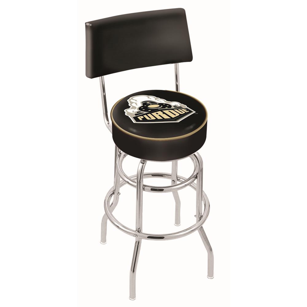 30" L7C4 - Chrome Double Ring Purdue Swivel Bar Stool with a Back by Holland Bar Stool Company. Picture 1