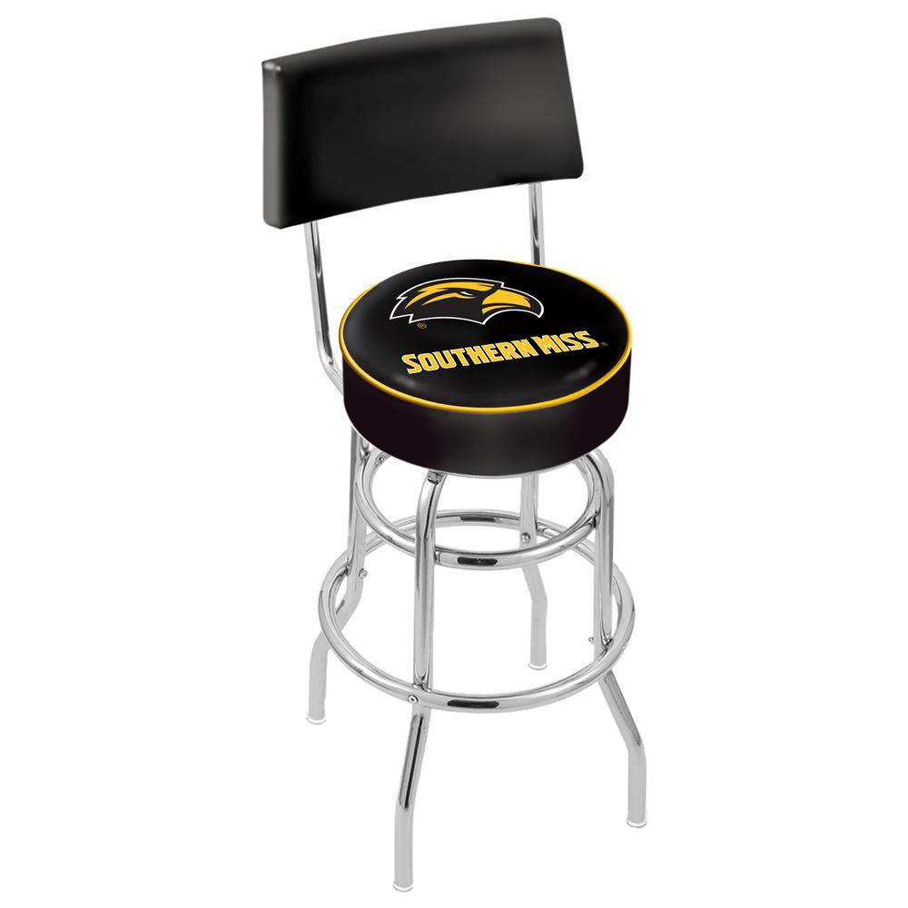 30" L7C4 - Chrome Double Ring Southern Miss Swivel Bar Stool with a Back by Holland Bar Stool Company. Picture 1