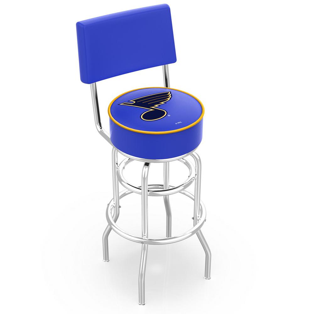30" L7C4 - Chrome Double Ring St Louis Blues Swivel Bar Stool with a Back by Holland Bar Stool Company. Picture 1