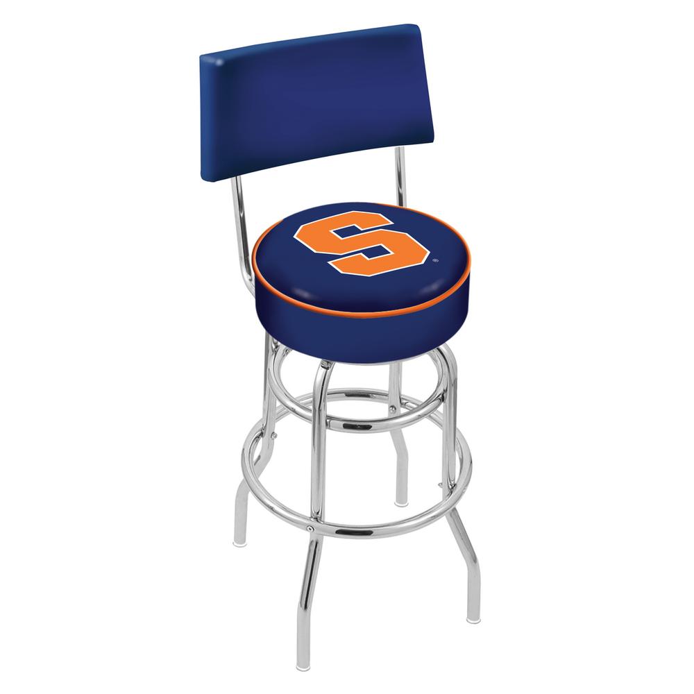 30" L7C4 - Chrome Double Ring Syracuse Swivel Bar Stool with a Back by Holland Bar Stool Company. Picture 1