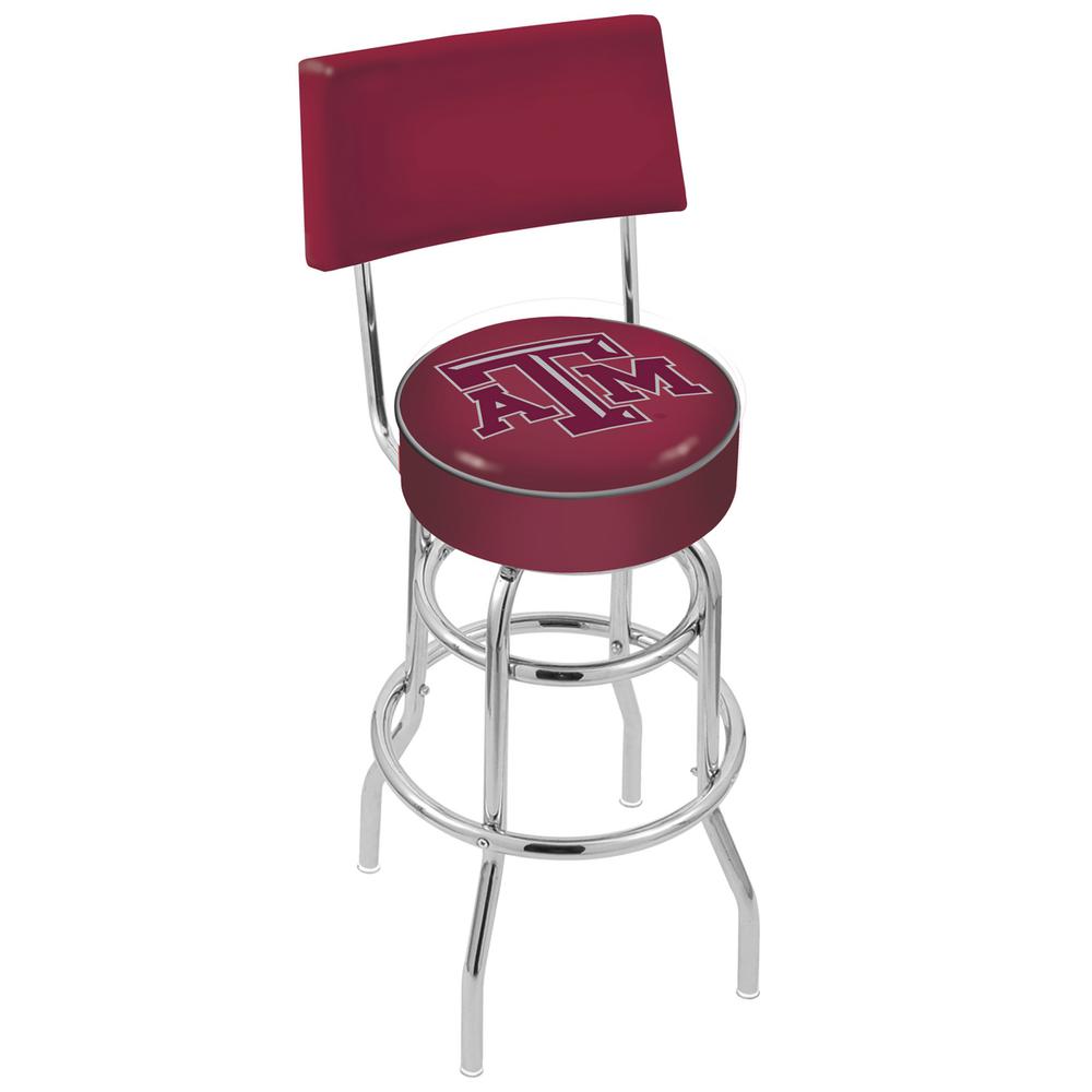 30" L7C4 - Chrome Double Ring Texas A&M Swivel Bar Stool with a Back by Holland Bar Stool Company. Picture 1