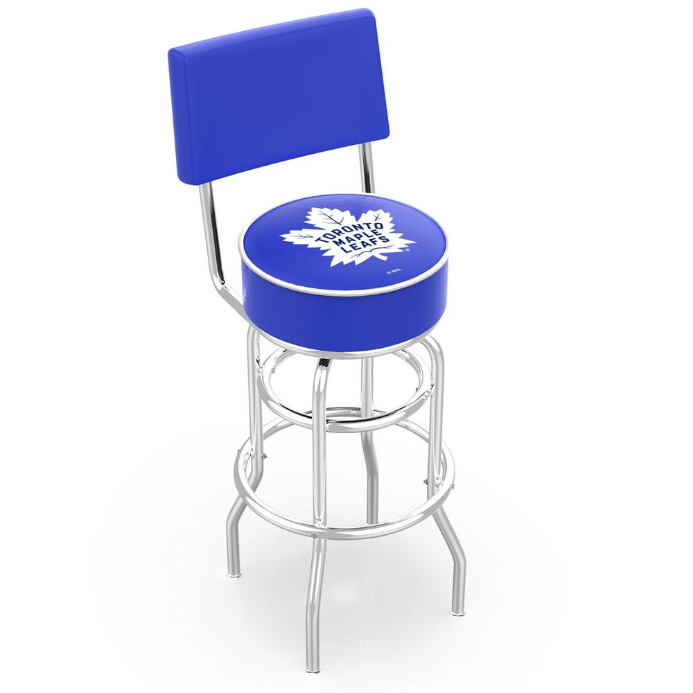 30" L7C4 - Chrome Double Ring Toronto Maple Leafs Swivel Bar Stool with a Back by Holland Bar Stool Company. Picture 1