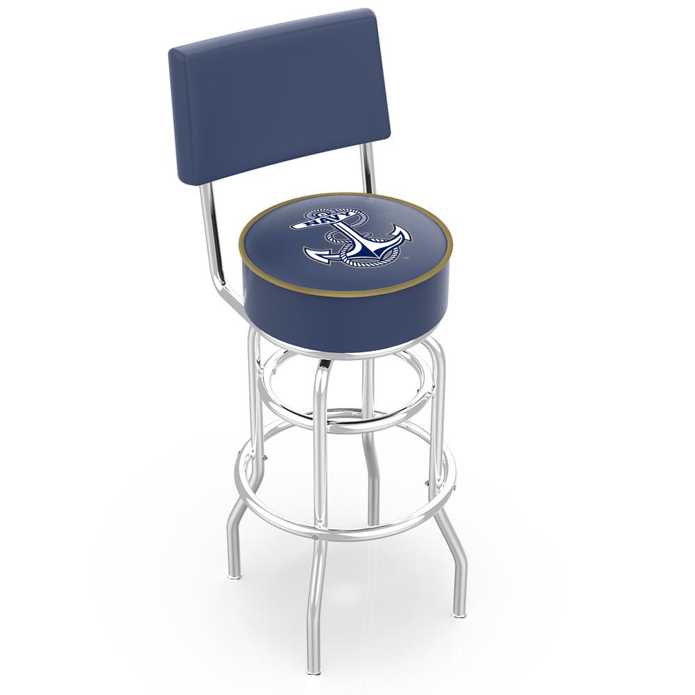 30" L7C4 - Chrome Double Ring US Naval Academy (NAVY) Swivel Bar Stool with a Back by Holland Bar Stool Company. Picture 1