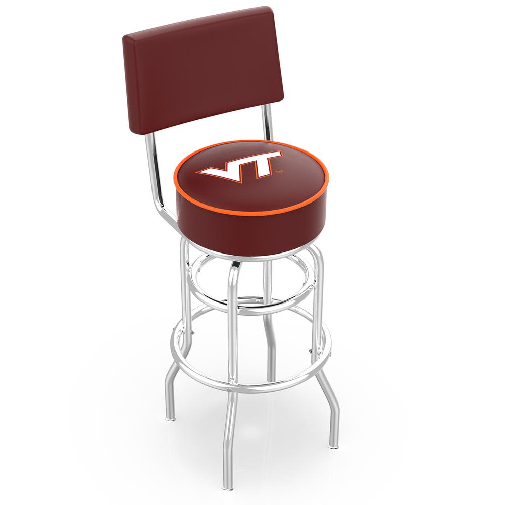 30" L7C4 - Chrome Double Ring Virginia Tech Swivel Bar Stool with a Back by Holland Bar Stool Company. Picture 1