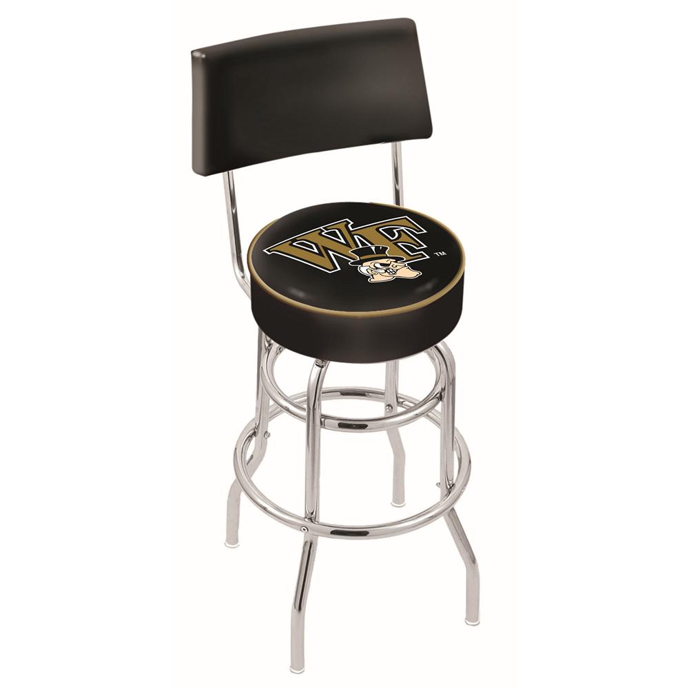 30" L7C4 - Chrome Double Ring Wake Forest Swivel Bar Stool with a Back by Holland Bar Stool Company. Picture 1